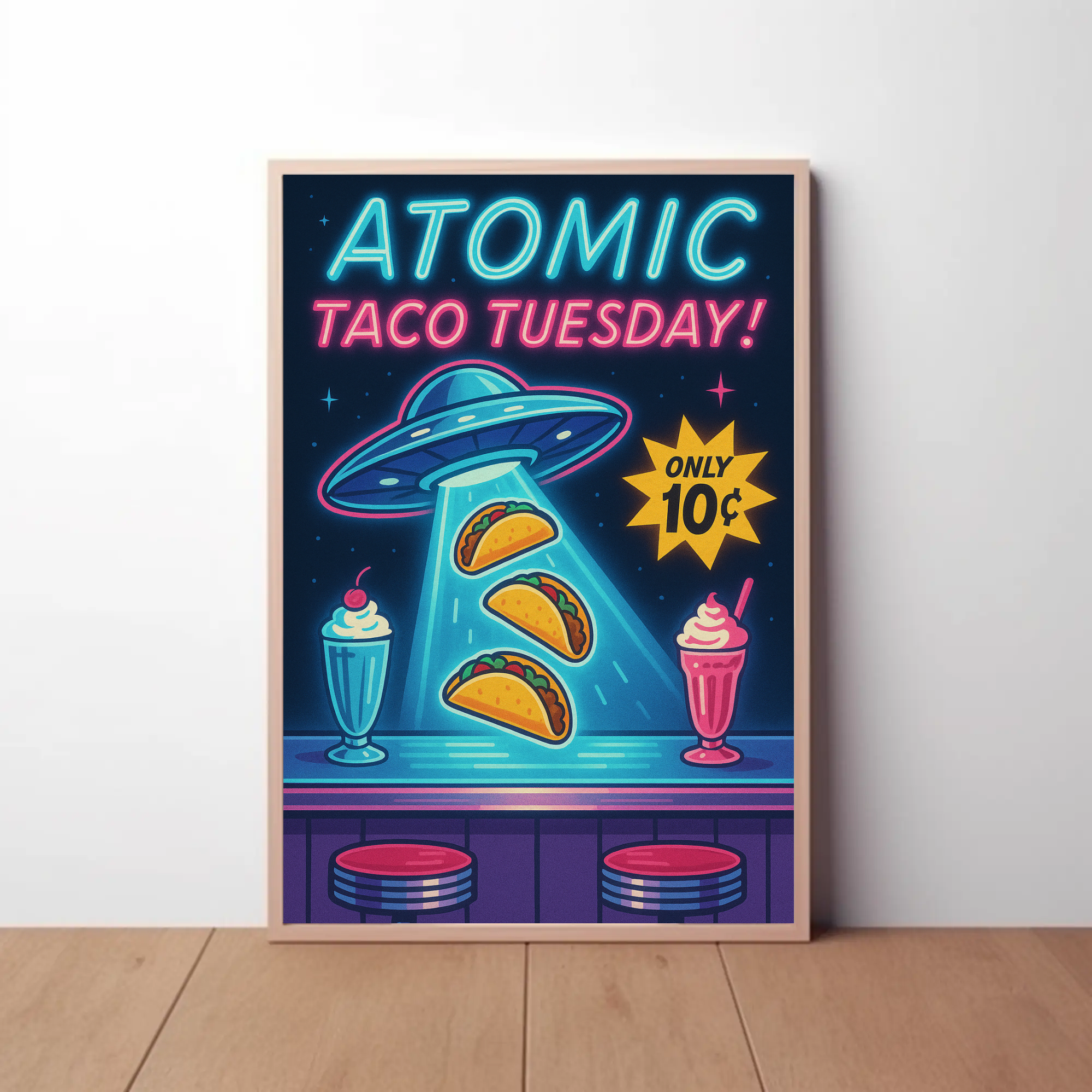 ATOMIC UFO Tacos Retro Pop Culture Poster PosterGoat