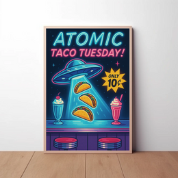 ATOMIC UFO Tacos Retro Pop Culture Poster PosterGoat