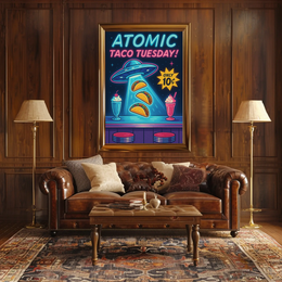 ATOMIC UFO Tacos Retro Pop Culture Poster PosterGoat