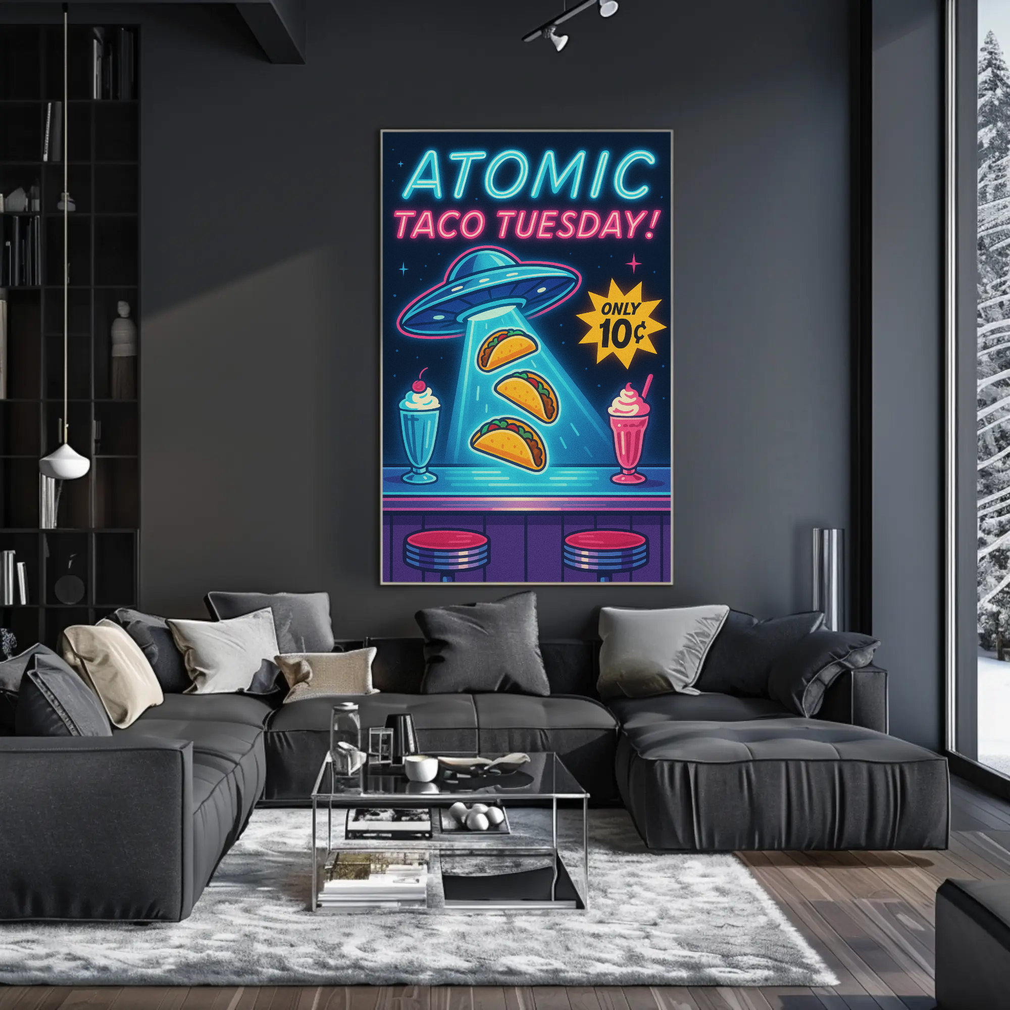 ATOMIC UFO Tacos Retro Pop Culture Poster PosterGoat