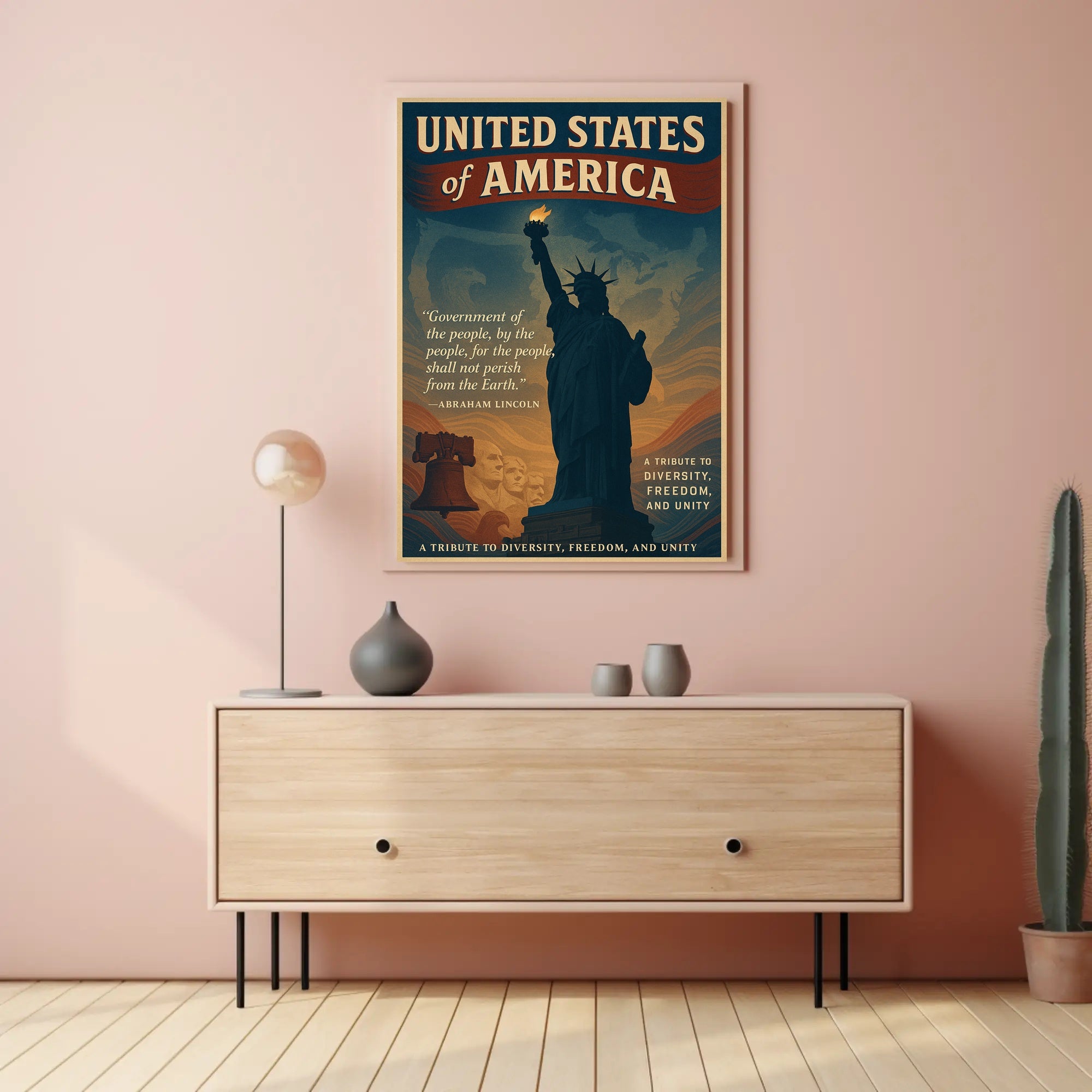 Abraham Lincoln A Tribute to Diversity, Freedom, and Unity Poster PosterGoat