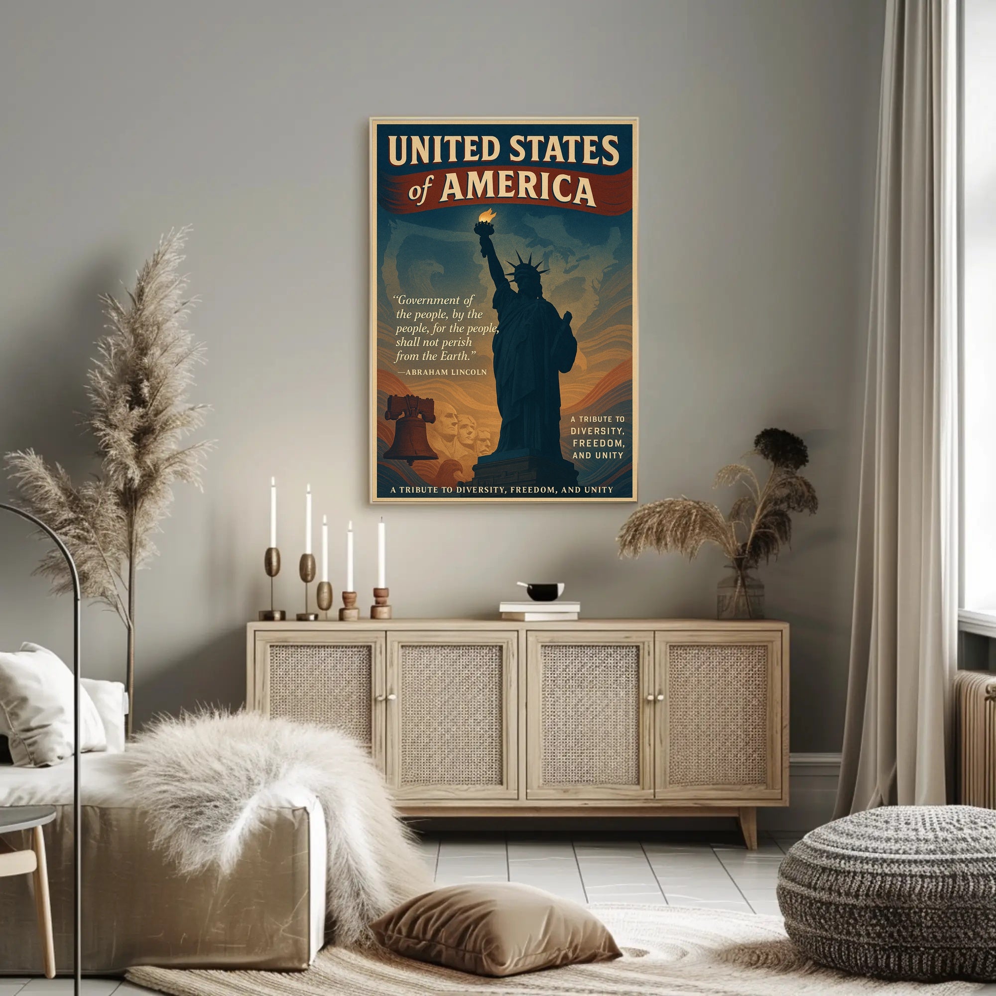 Abraham Lincoln A Tribute to Diversity, Freedom, and Unity Poster PosterGoat