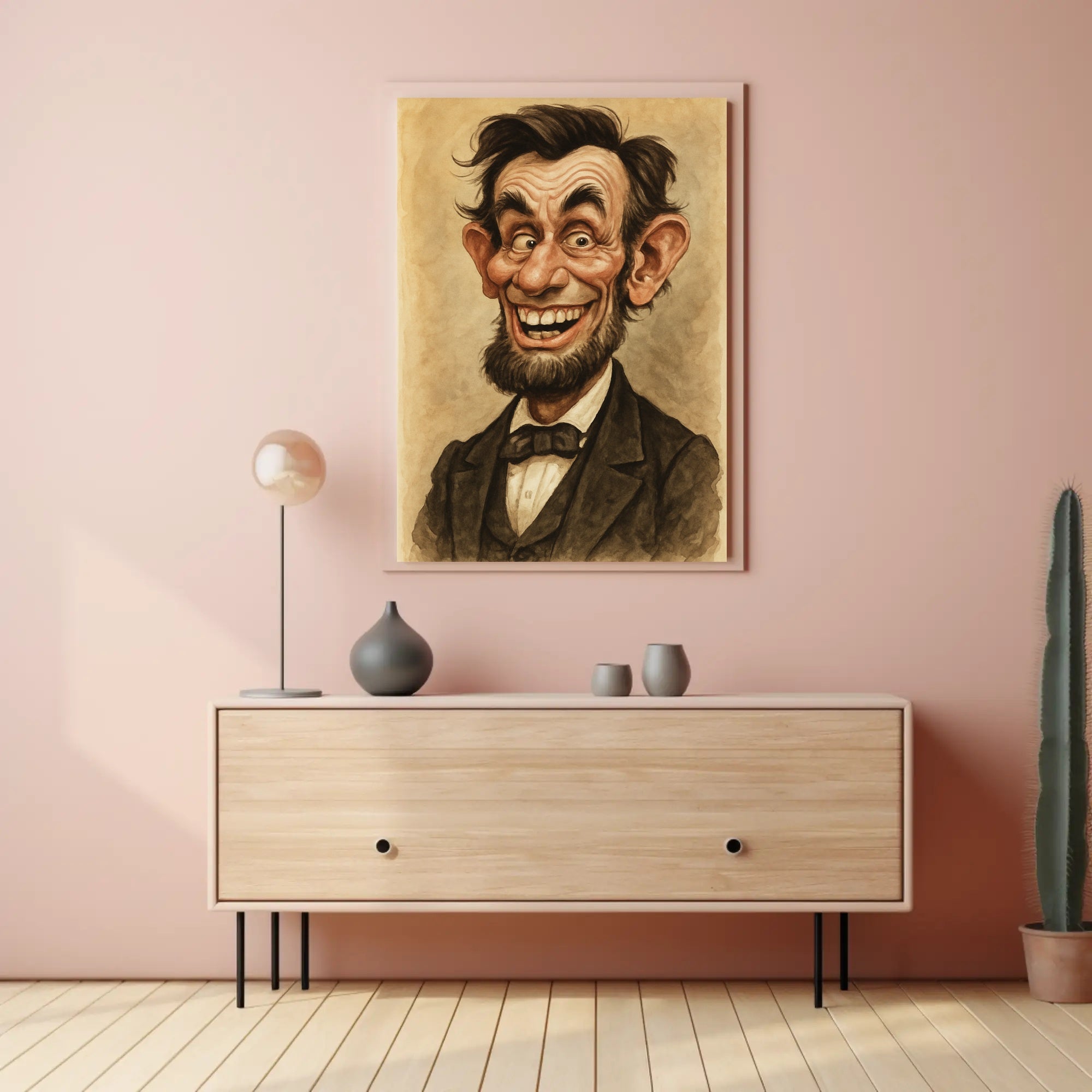 Abraham Lincoln Caricature Poster Humorous Artwork for American History Fans PosterGoat