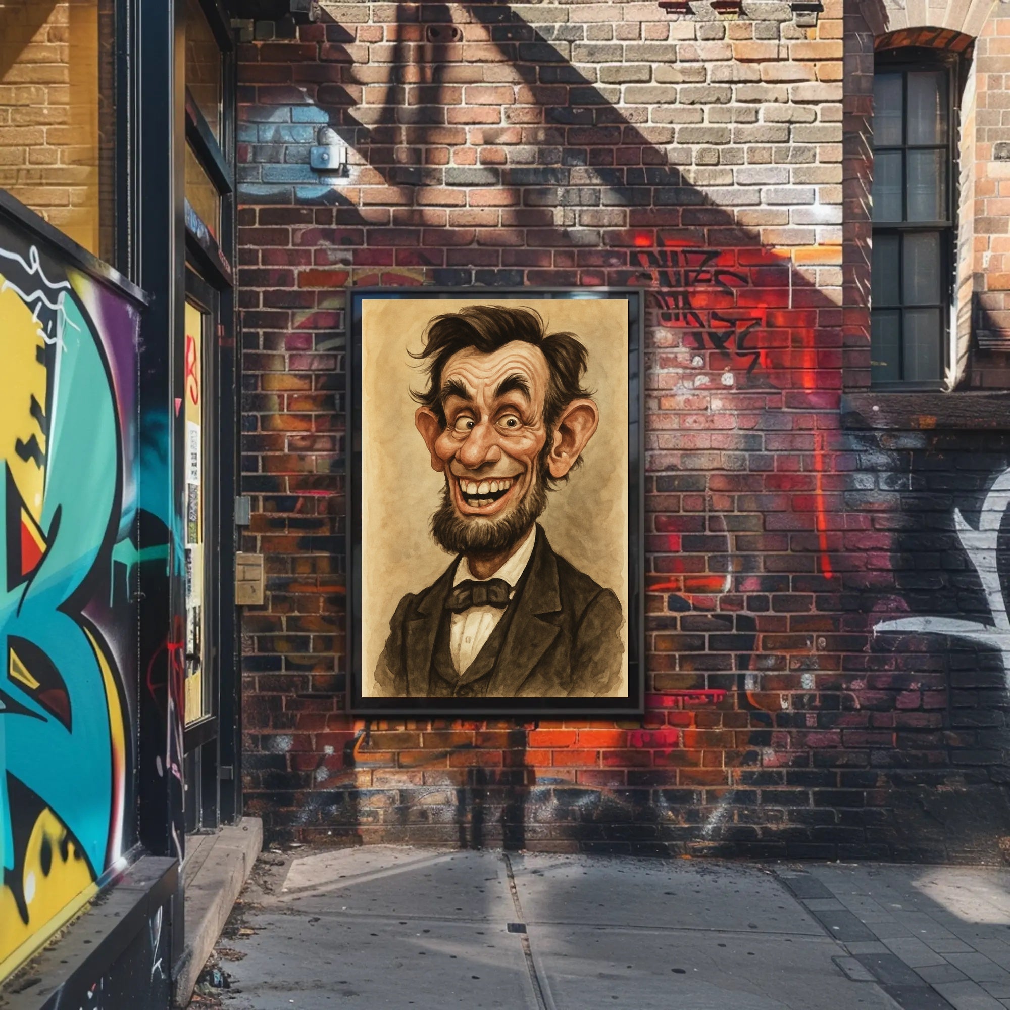 Abraham Lincoln Caricature Poster Humorous Artwork for American History Fans PosterGoat