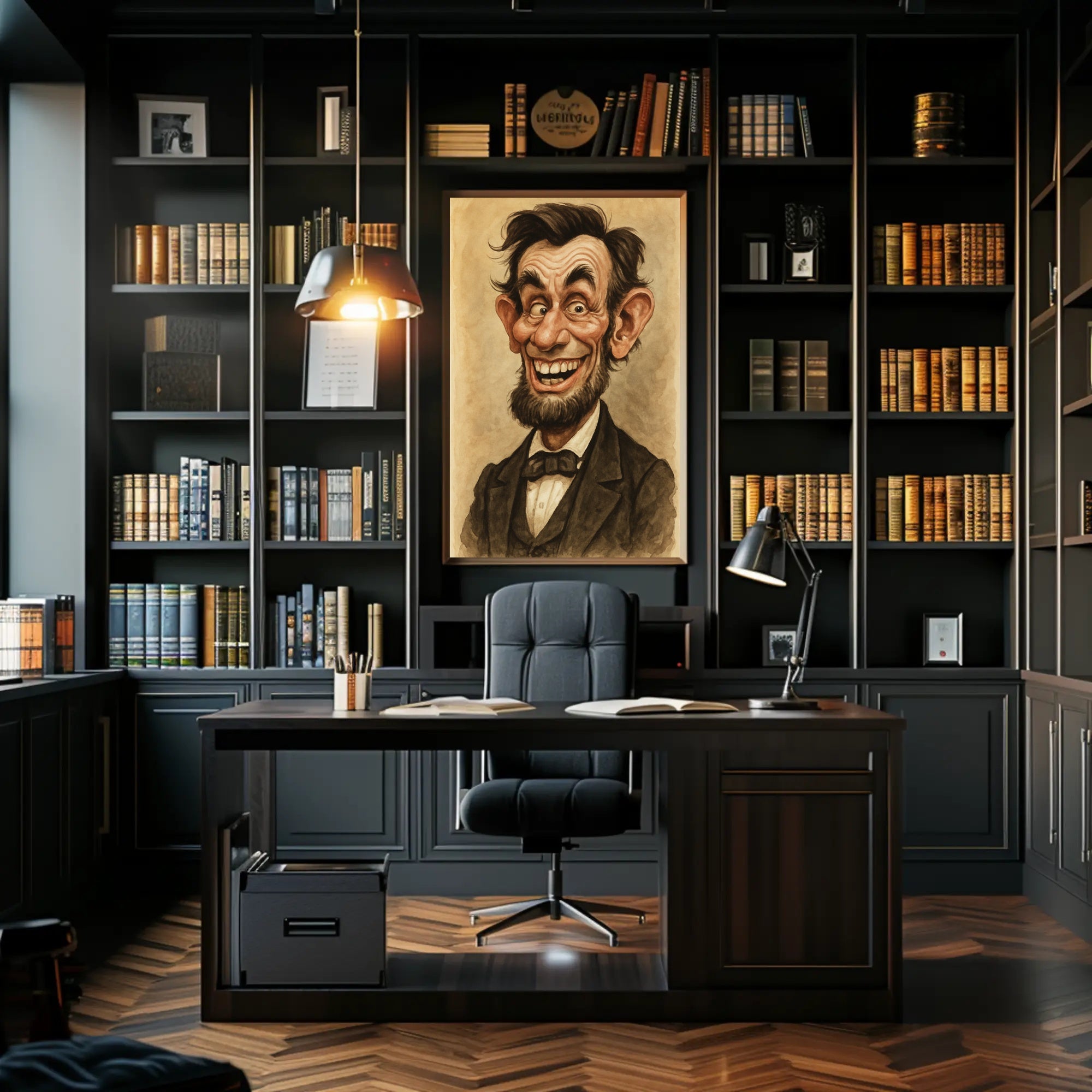 Abraham Lincoln Caricature Poster Humorous Artwork for American History Fans PosterGoat