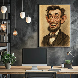 Abraham Lincoln Caricature Poster Humorous Artwork for American History Fans PosterGoat