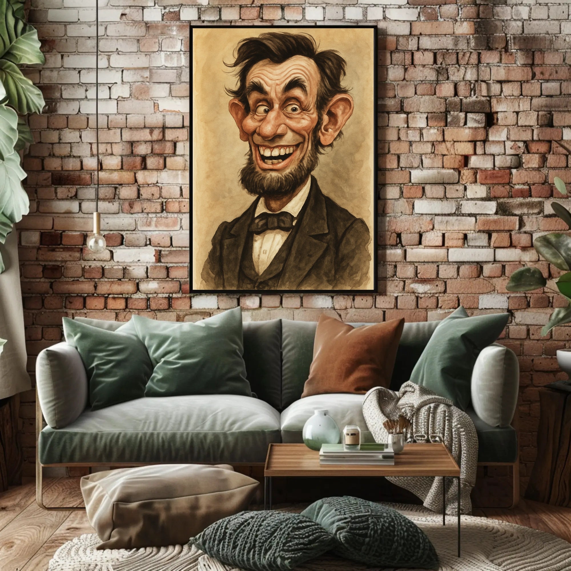 Abraham Lincoln Caricature Poster Humorous Artwork for American History Fans PosterGoat