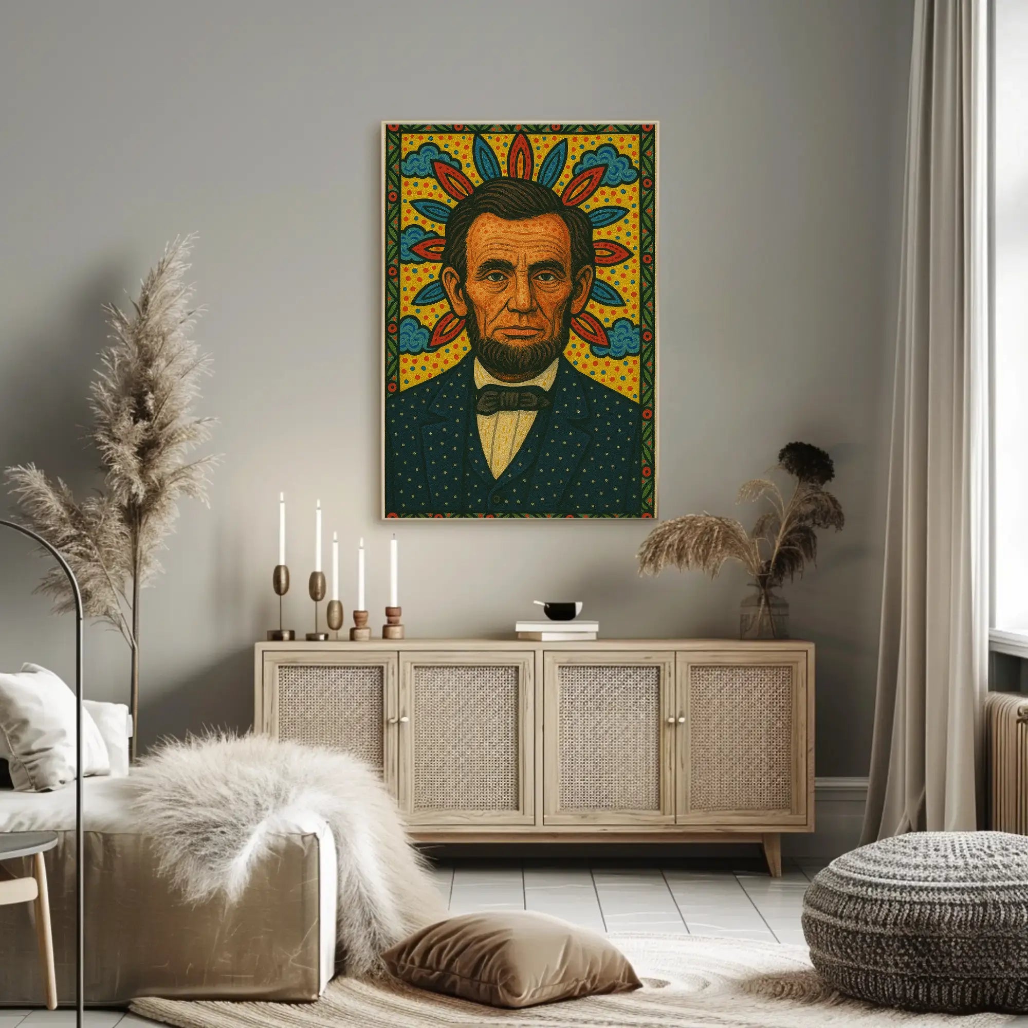 Abraham Lincoln Folk Art Inspired Historical Poster Decor PosterGoat