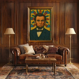 Abraham Lincoln Folk Art Inspired Historical Poster Decor PosterGoat
