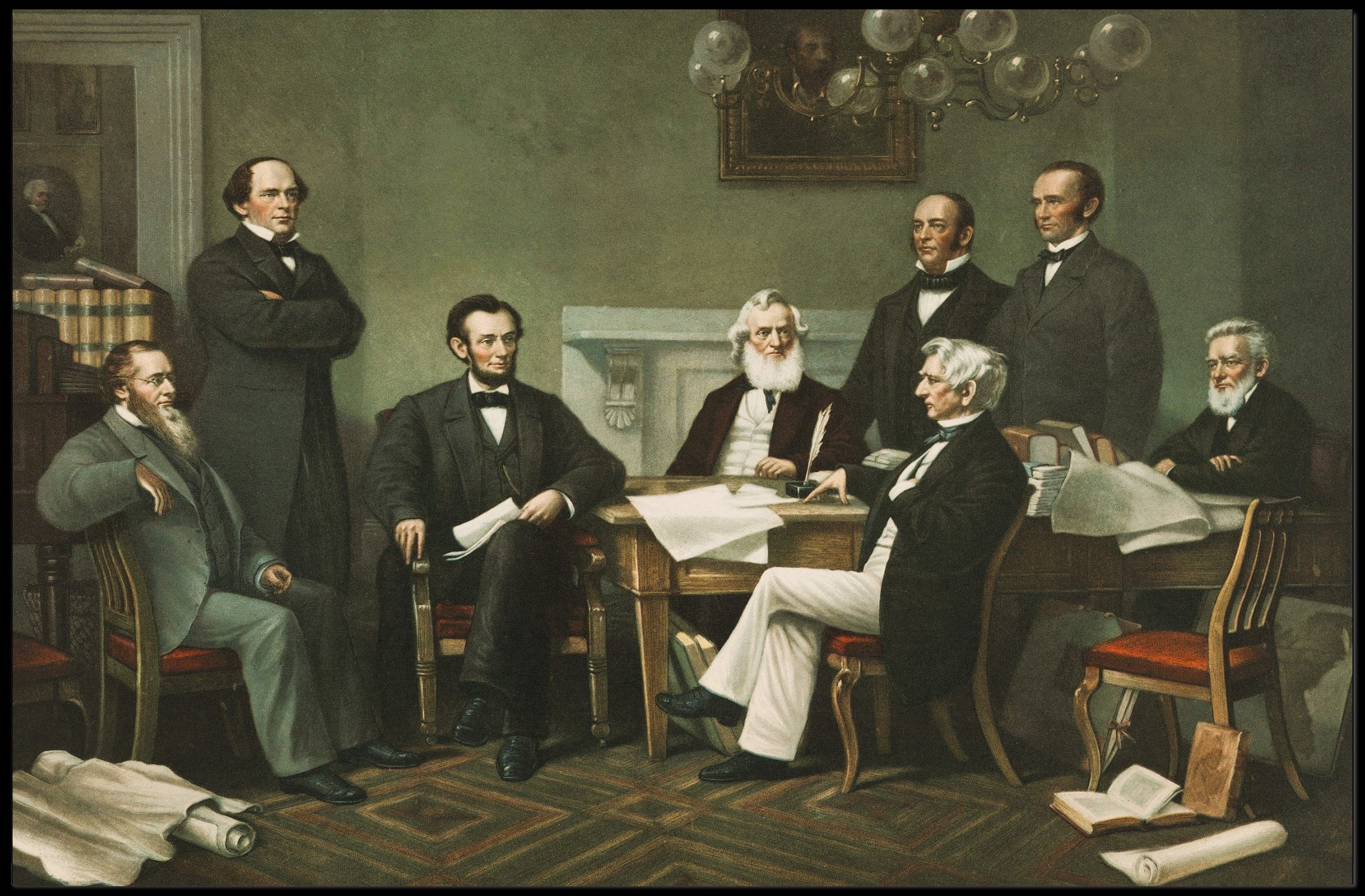 Abraham Lincoln and His Cabinet Meeting Historical Poster PosterGoat