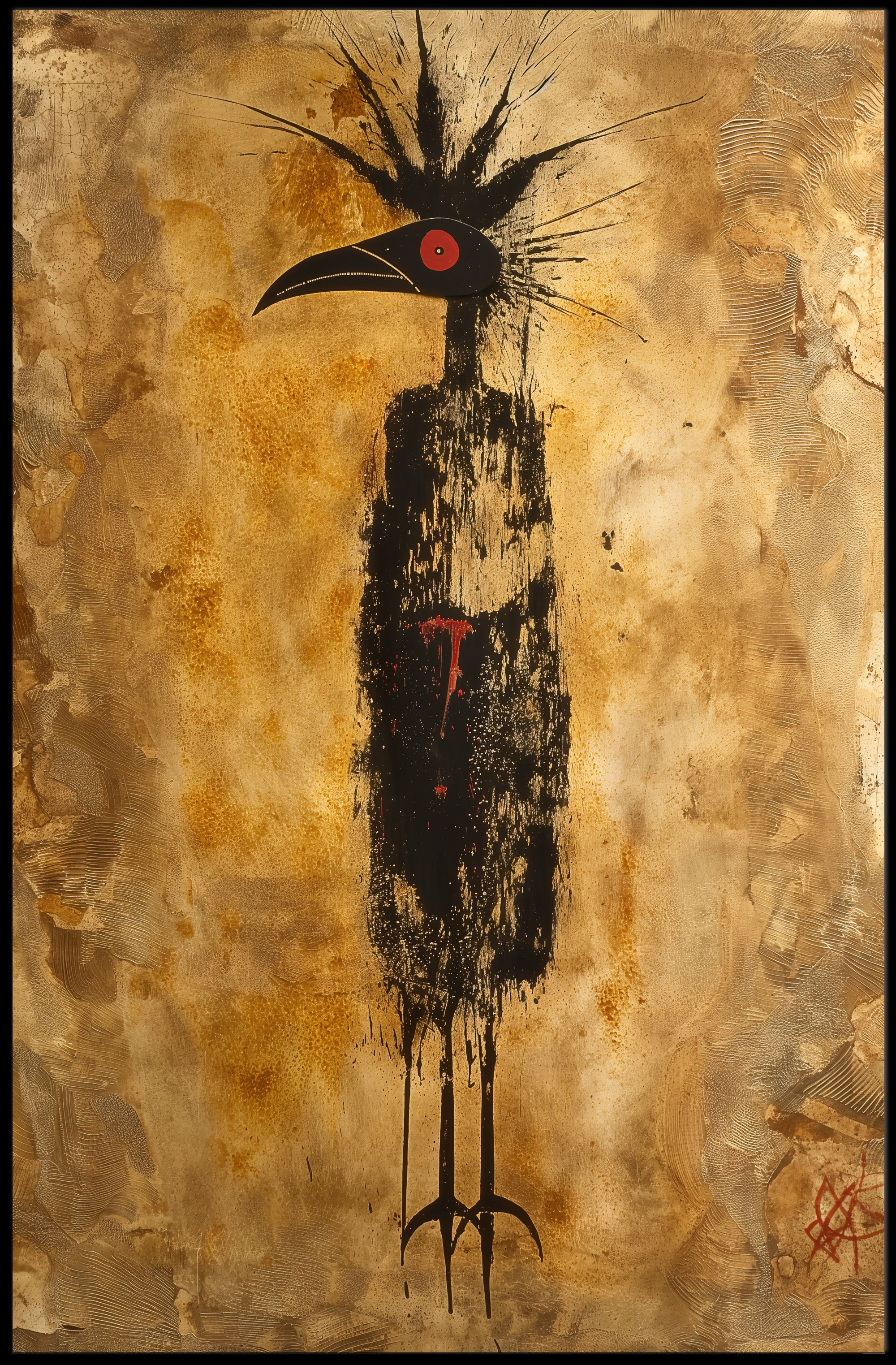 Abstract Bird Art Poster with Earth-Toned Background PosterGoat