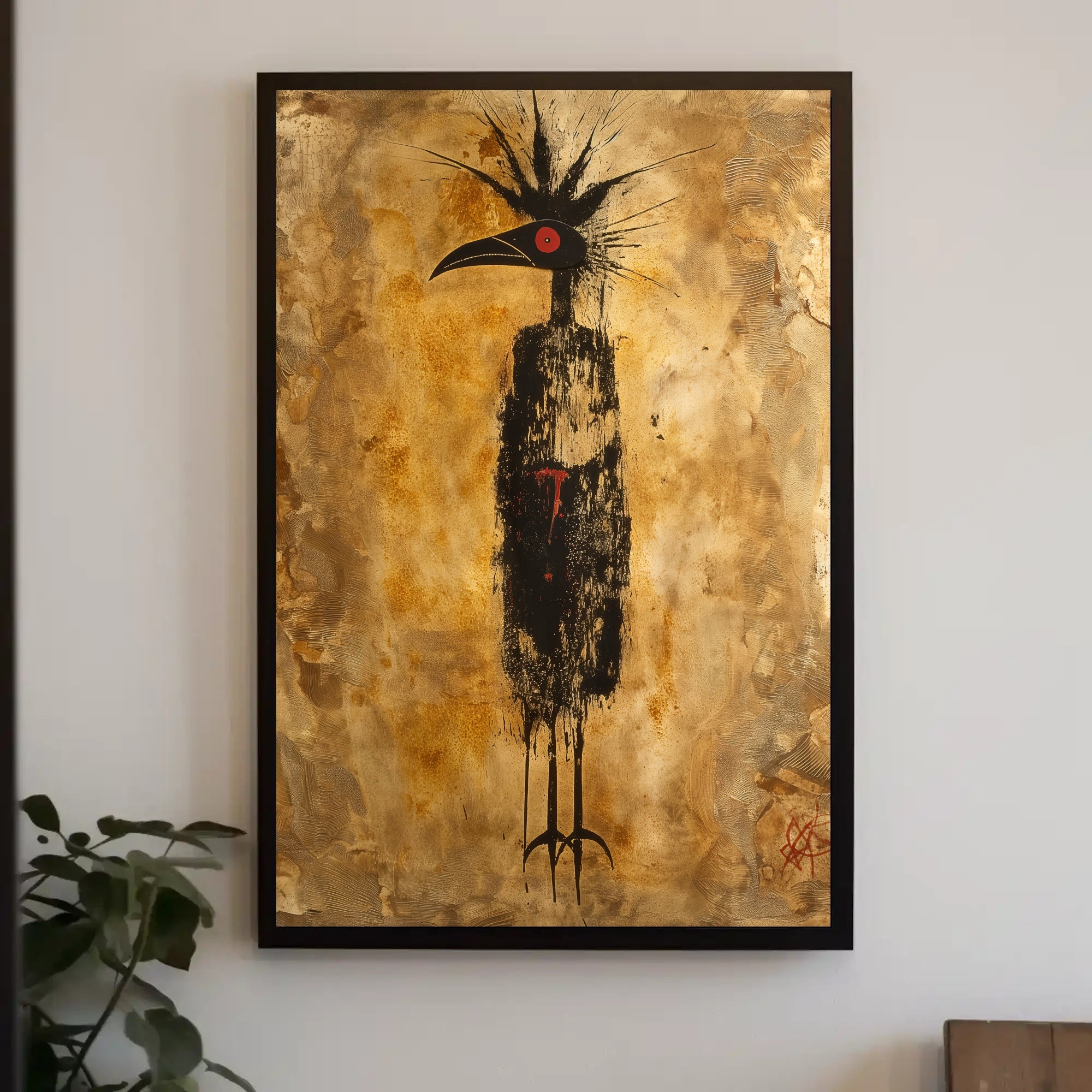 Abstract Bird Art Poster with Earth-Toned Background PosterGoat