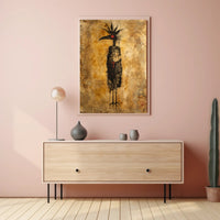 Abstract Bird Art Poster with Earth-Toned Background PosterGoat