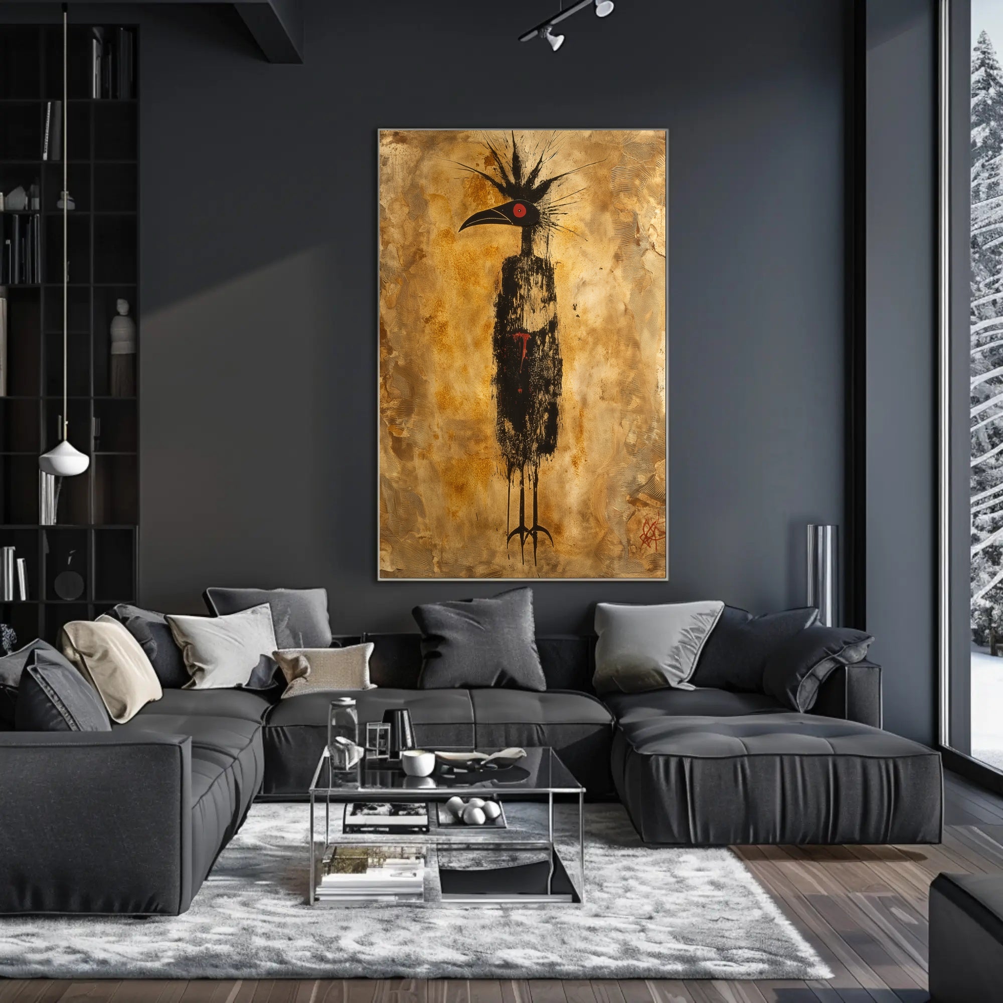 Abstract Bird Art Poster with Earth-Toned Background PosterGoat