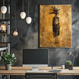 Abstract Bird Art Poster with Earth-Toned Background PosterGoat