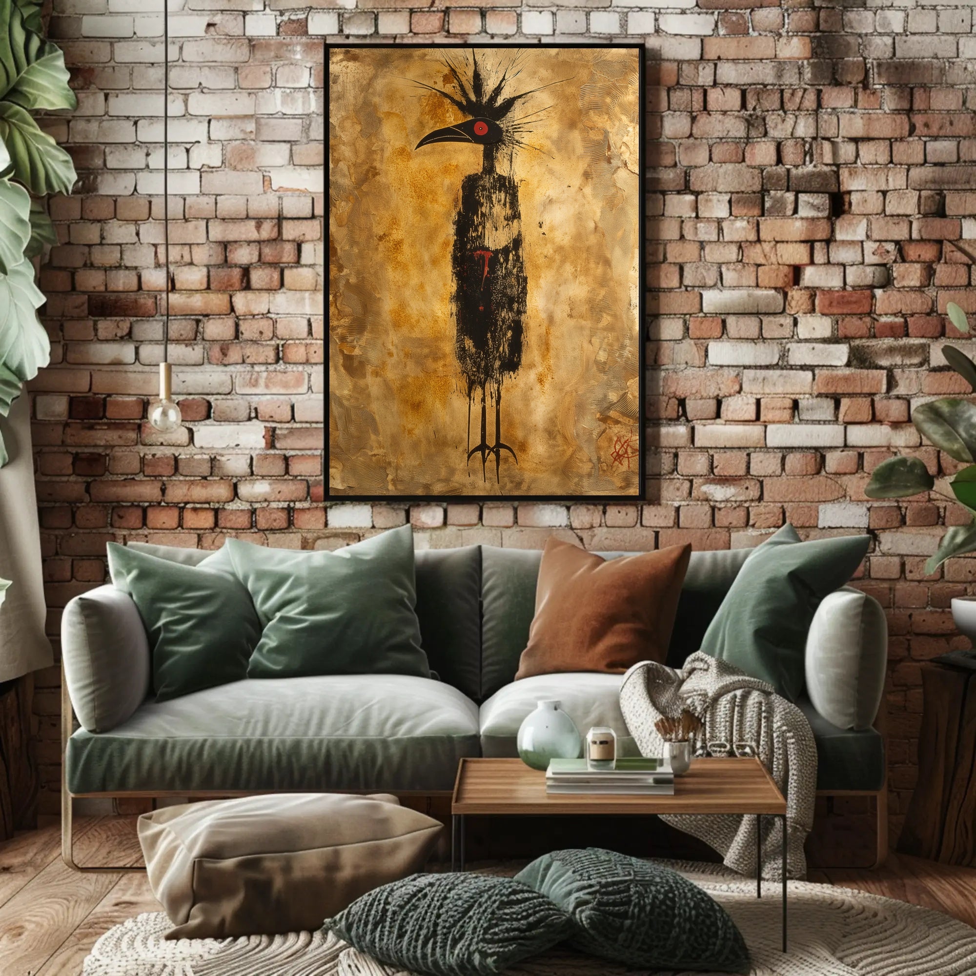 Abstract Bird Art Poster with Earth-Toned Background PosterGoat