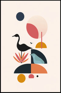 Abstract Birds in Geometric Harmony Artistic Poster PosterGoat