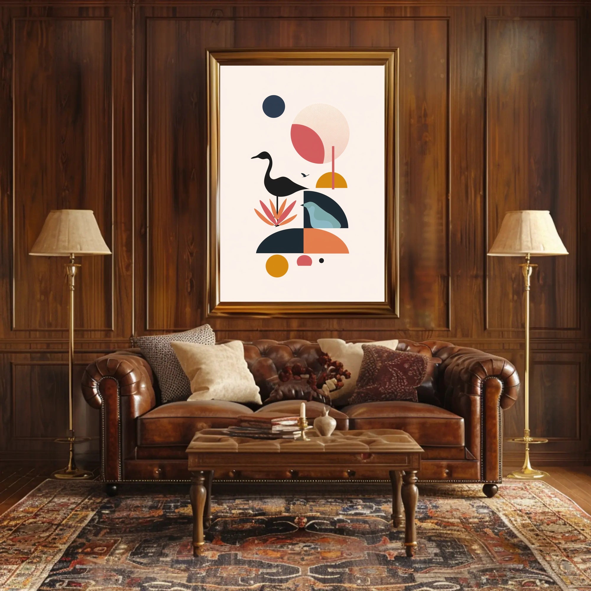 Abstract Birds in Geometric Harmony Artistic Poster PosterGoat