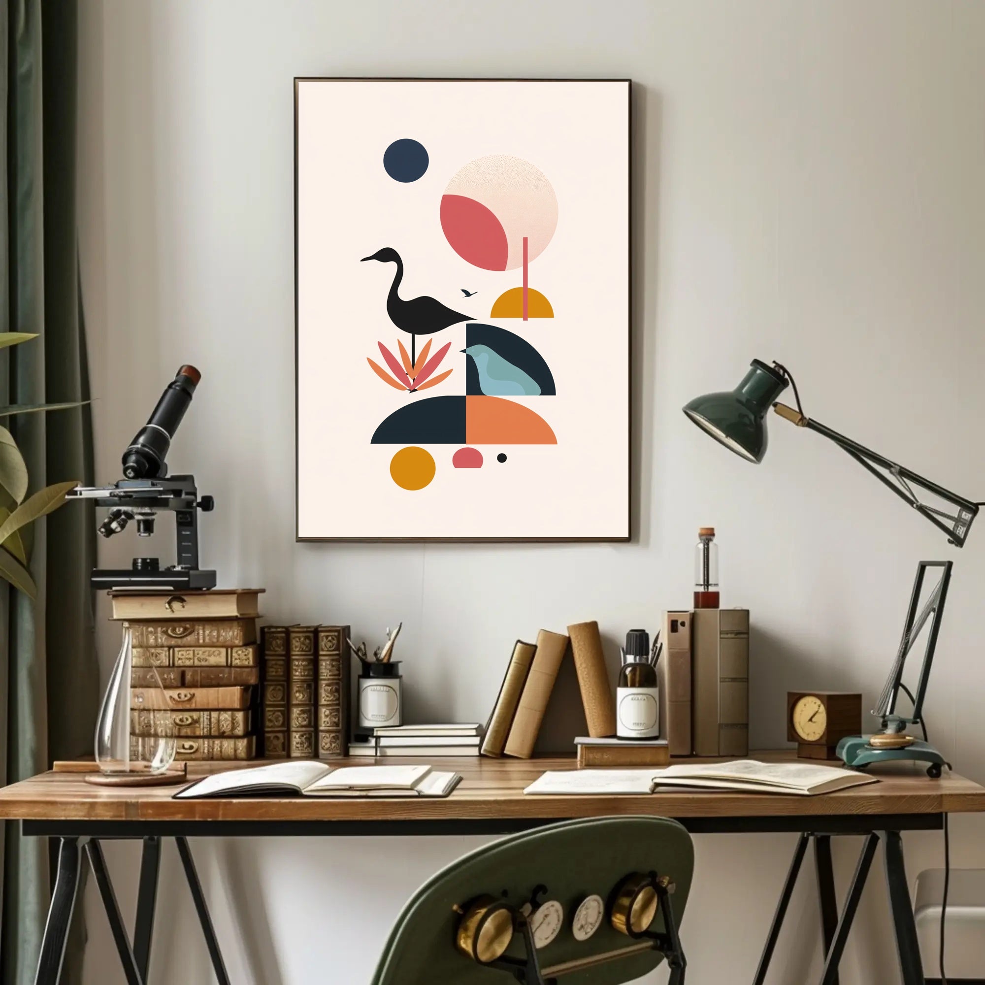 Abstract Birds in Geometric Harmony Artistic Poster PosterGoat