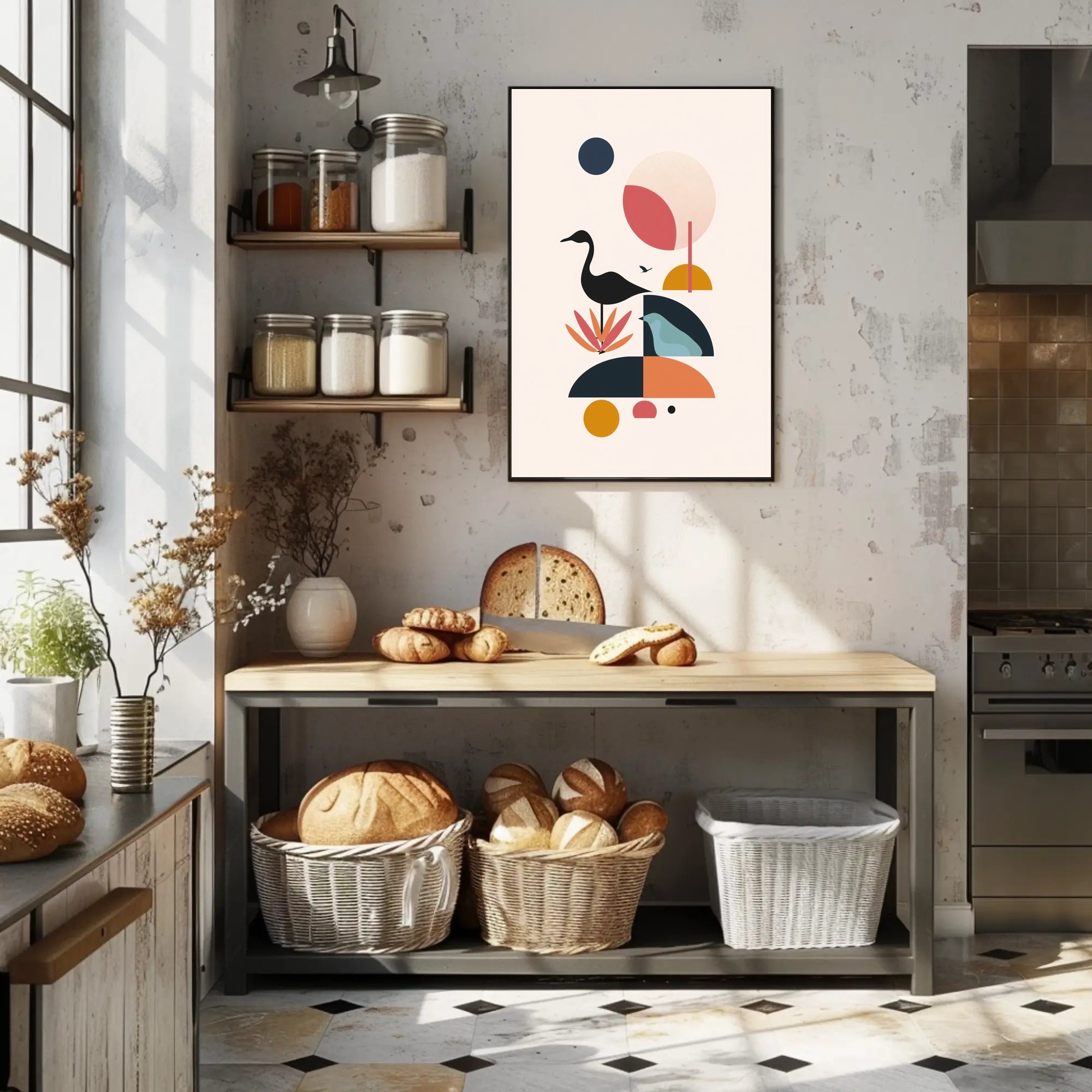 Abstract Birds in Geometric Harmony Artistic Poster PosterGoat
