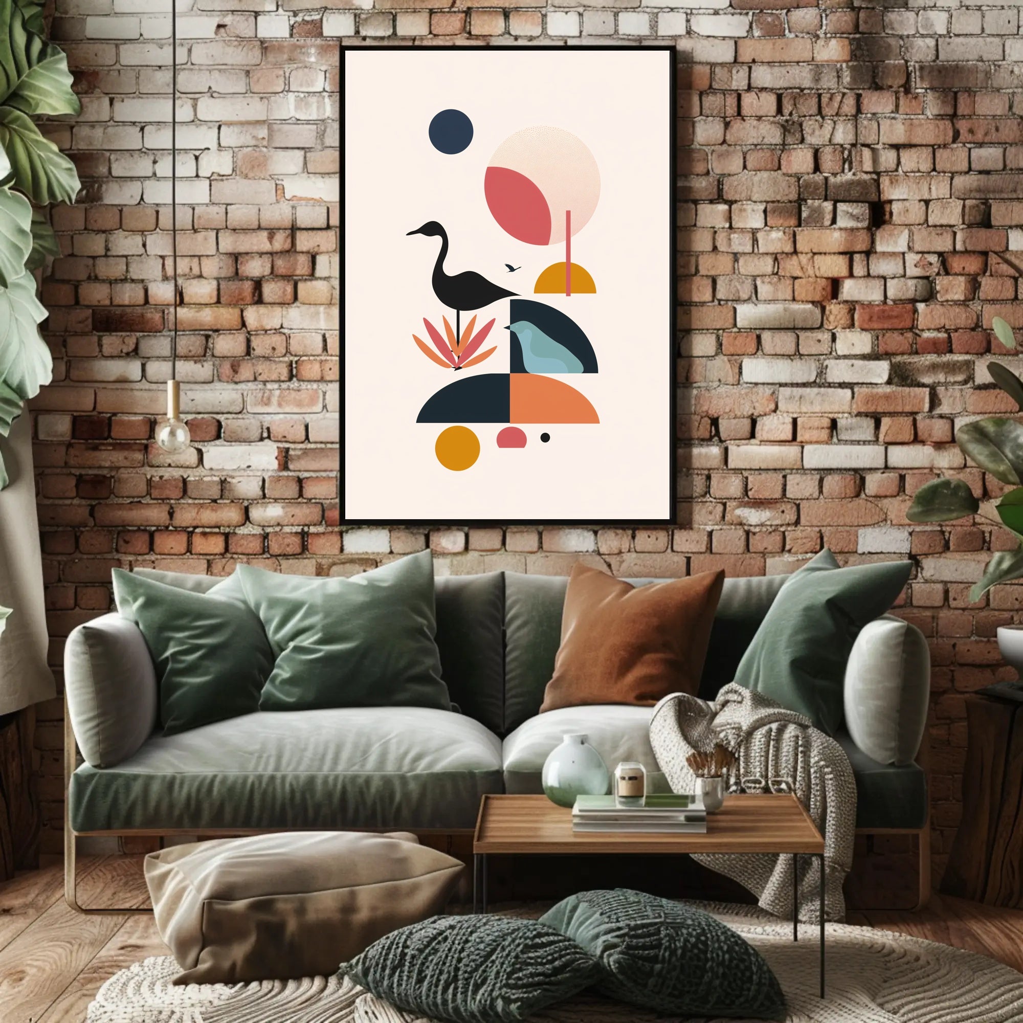 Abstract Birds in Geometric Harmony Artistic Poster PosterGoat