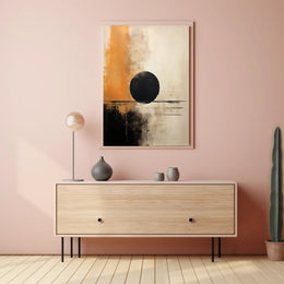Abstract Black Circle Artistic Poster in Beige and Orange Tones PosterGoat