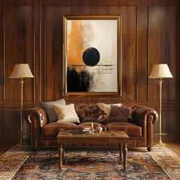 Abstract Black Circle Artistic Poster in Beige and Orange Tones PosterGoat