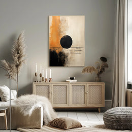Abstract Black Circle Artistic Poster in Beige and Orange Tones PosterGoat