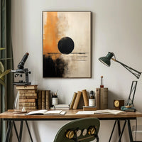 Abstract Black Circle Artistic Poster in Beige and Orange Tones PosterGoat