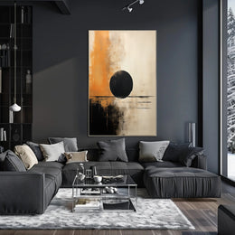 Abstract Black Circle Artistic Poster in Beige and Orange Tones PosterGoat