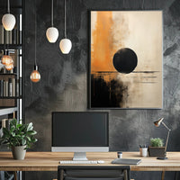 Abstract Black Circle Artistic Poster in Beige and Orange Tones PosterGoat