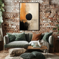 Abstract Black Circle Artistic Poster in Beige and Orange Tones PosterGoat