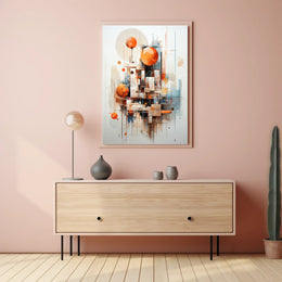 Abstract Cityscape Design with Geometric Shapes Artistic Poster PosterGoat