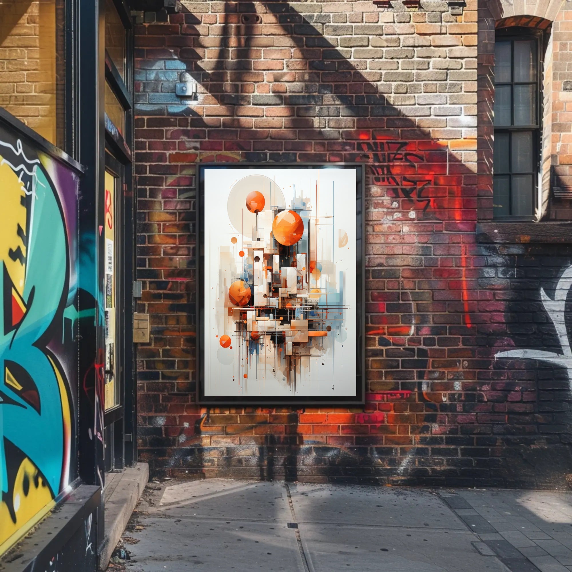 Abstract Cityscape Design with Geometric Shapes Artistic Poster PosterGoat