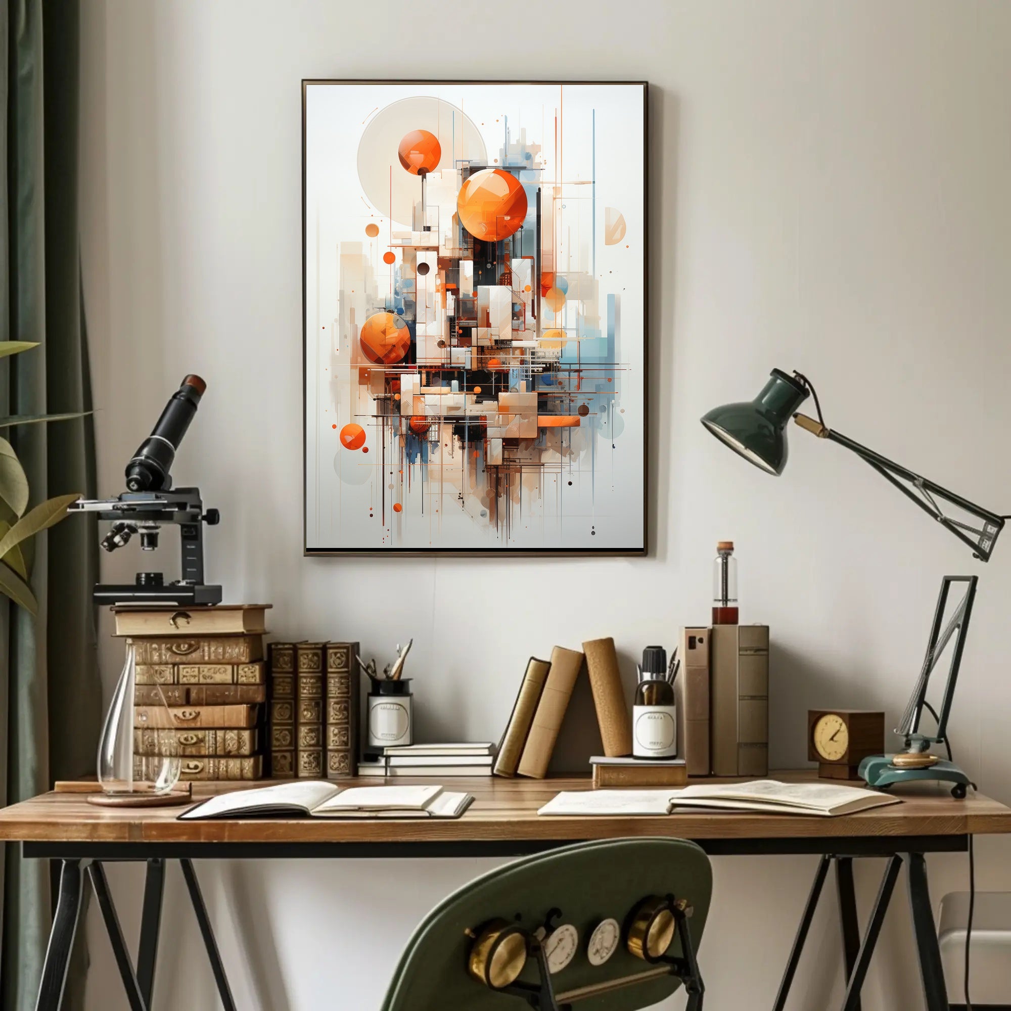 Abstract Cityscape Design with Geometric Shapes Artistic Poster PosterGoat