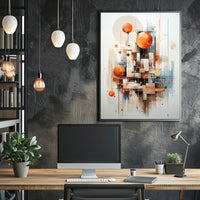 Abstract Cityscape Design with Geometric Shapes Artistic Poster PosterGoat