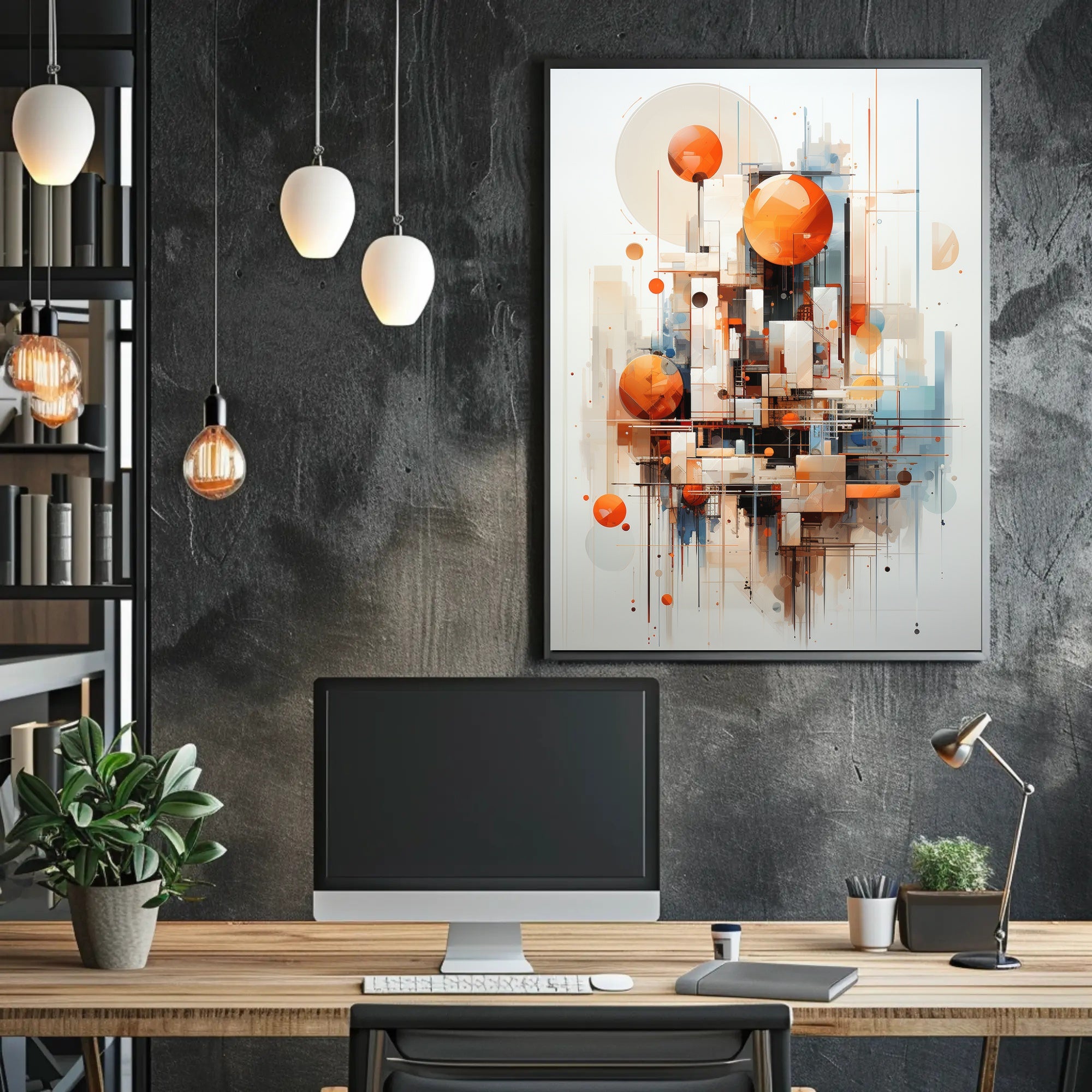 Abstract Cityscape Design with Geometric Shapes Artistic Poster PosterGoat
