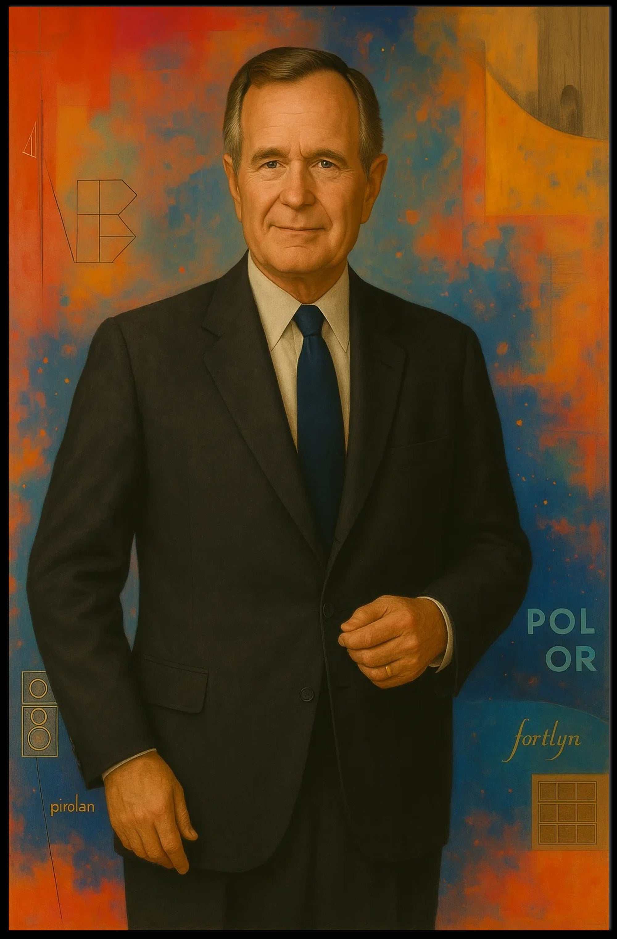Abstract Executive Portrait With Geometric Symbols Poster PosterGoat