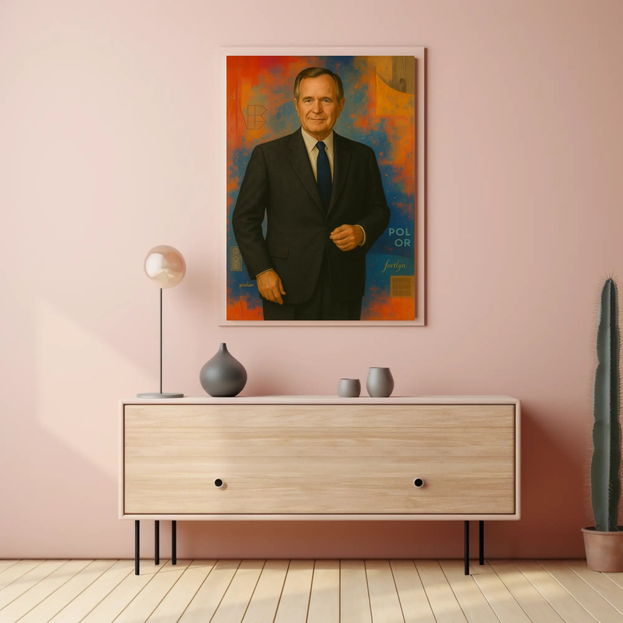 Abstract Executive Portrait With Geometric Symbols Poster PosterGoat