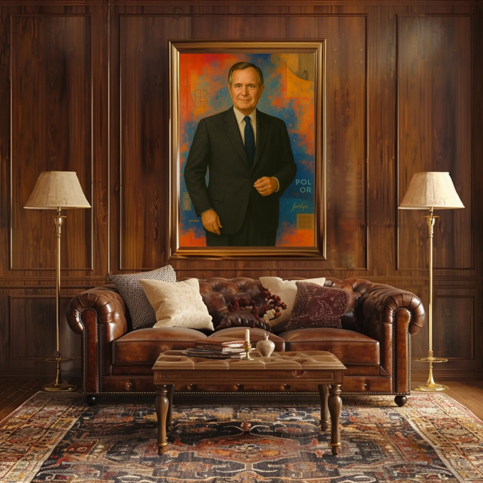 Abstract Executive Portrait With Geometric Symbols Poster PosterGoat