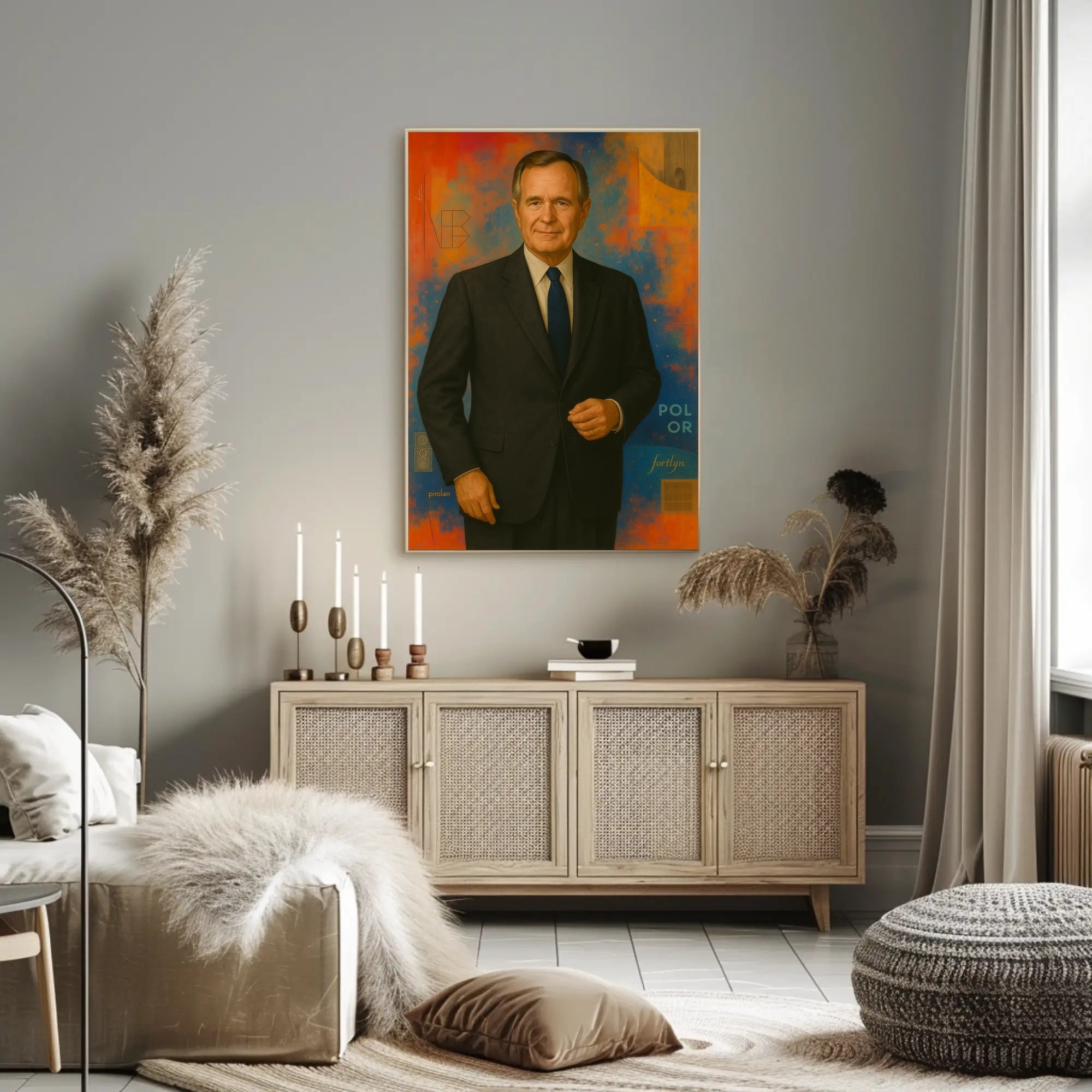 Abstract Executive Portrait With Geometric Symbols Poster PosterGoat