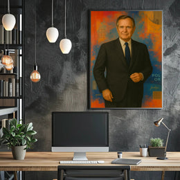 Abstract Executive Portrait With Geometric Symbols Poster PosterGoat