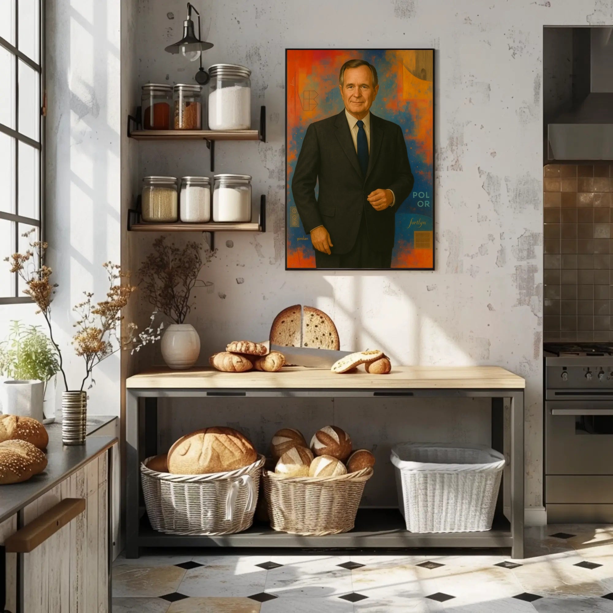 Abstract Executive Portrait With Geometric Symbols Poster PosterGoat