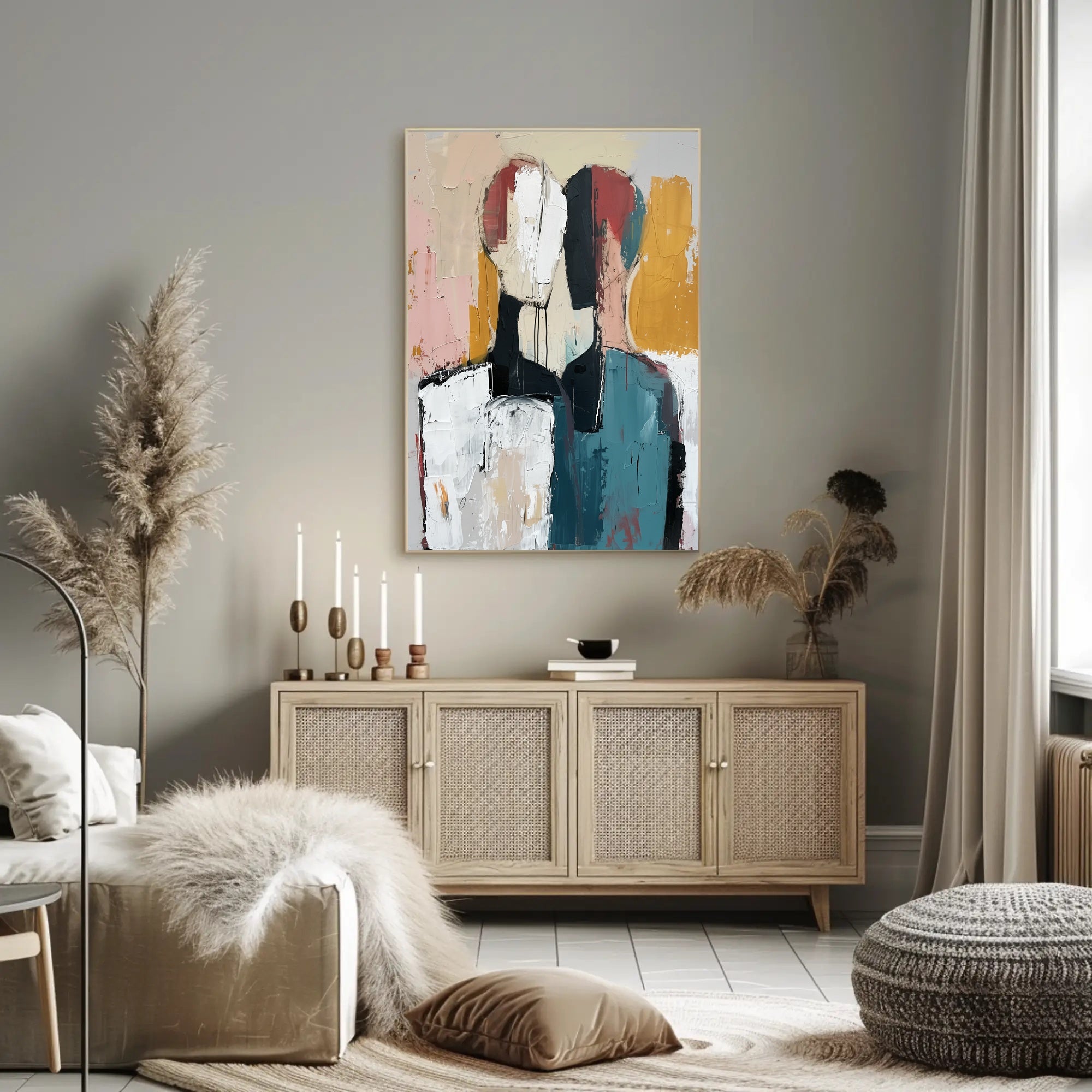 Abstract Expressionist Figures Intimate Modern Artistic Poster PosterGoat