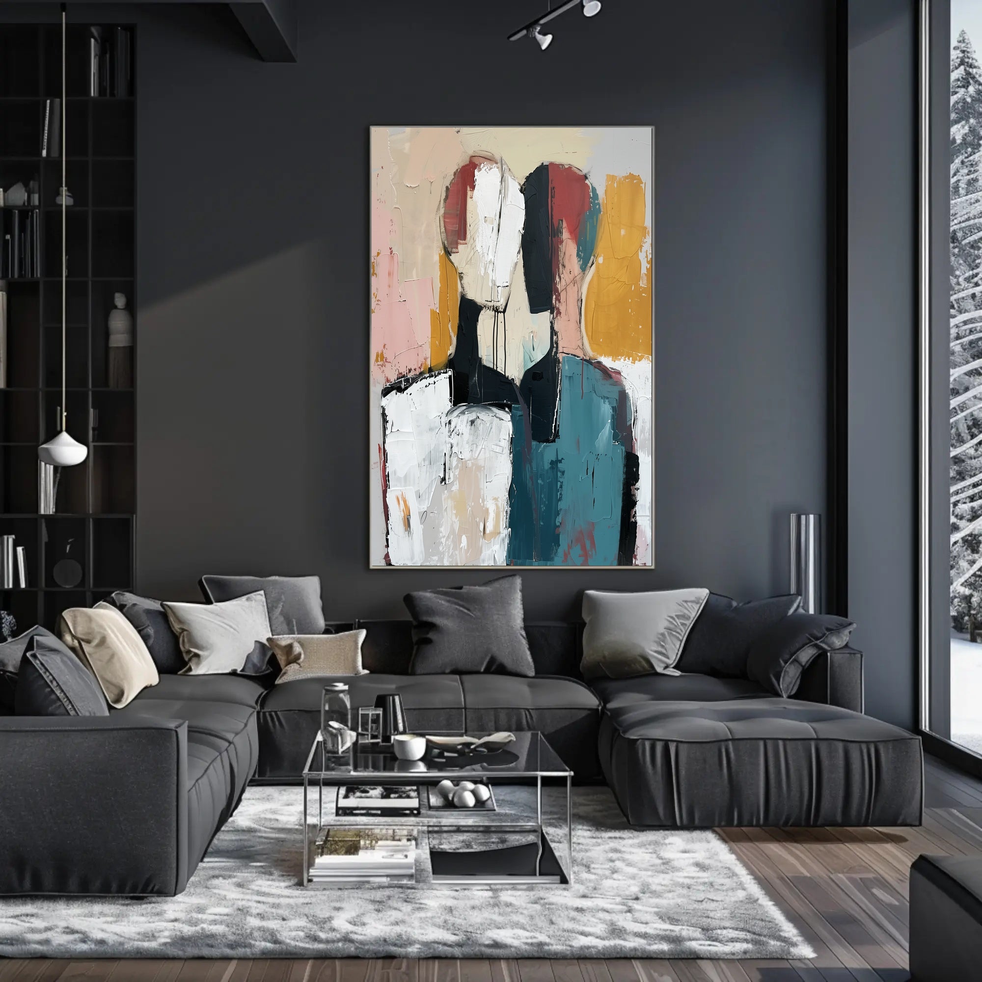 Abstract Expressionist Figures Intimate Modern Artistic Poster PosterGoat