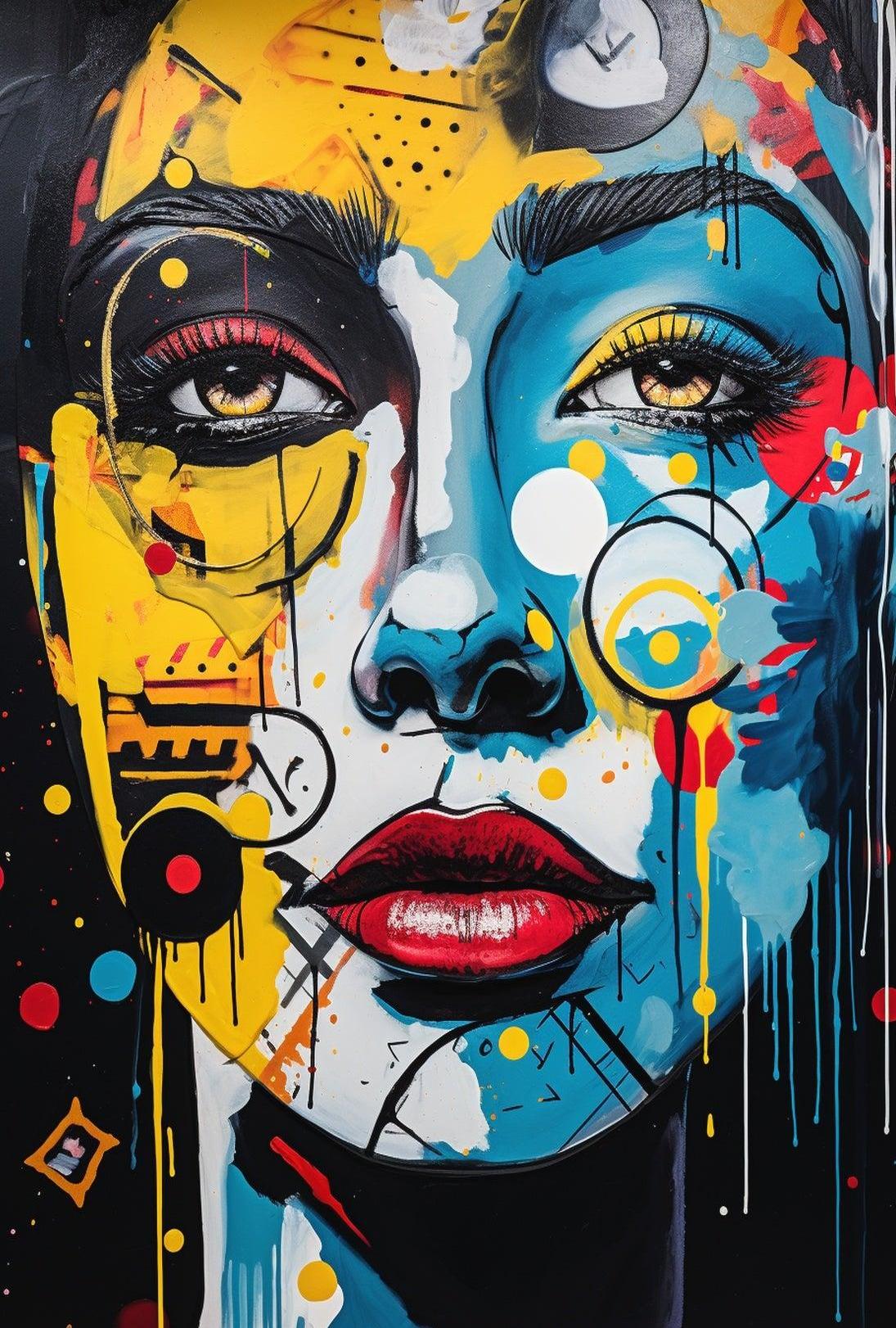 Abstract Face Art Fusion in Energetic Colors Poster PosterGoat