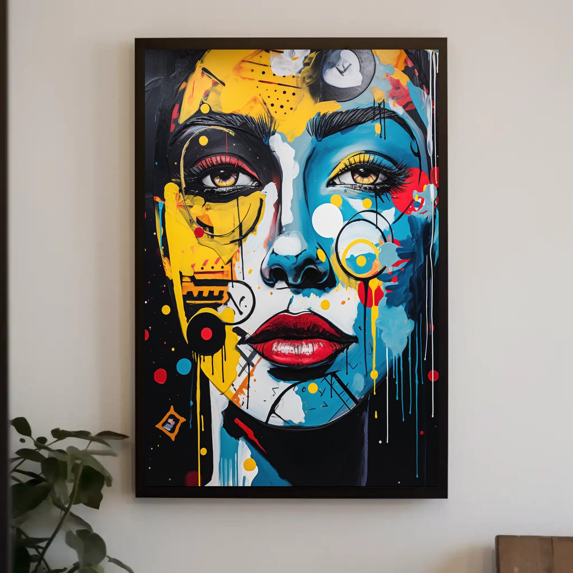 Abstract Face Art Fusion in Energetic Colors Poster PosterGoat