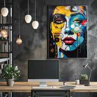 Abstract Face Art Fusion in Energetic Colors Poster PosterGoat