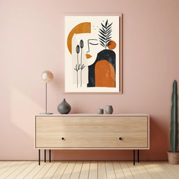 Abstract Face with Botanical Elements Artistic Poster in Earth Tones PosterGoat