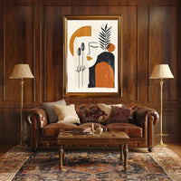 Abstract Face with Botanical Elements Artistic Poster in Earth Tones PosterGoat